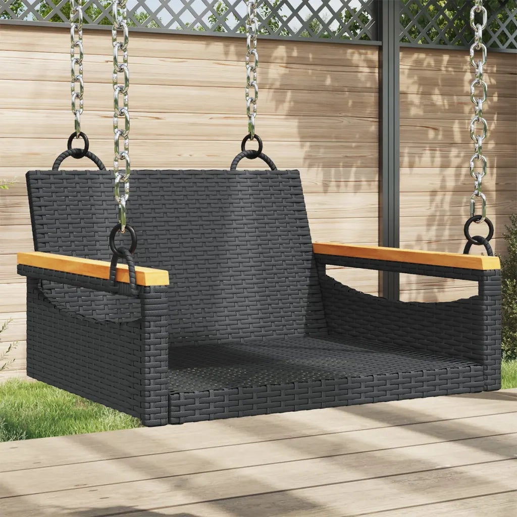 Panca da Giardino | Panchina a Dondolo Nera 63x62x40 cm in Polyrattan