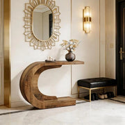 Tavolo consolle 110x35x75 cm a forma di C in legno marrone rustico