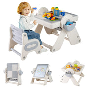 Set tavolo e sedia multifunzione 6 in 1 per bambini 18+ Mesi, Cavalletto pieghevole con piano reversibile e porta penne Grigio-Tavoli e sedie