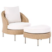 Poltrona da giardino in rattan in vimini beige con poggiapiedi esterno giardino stile boho