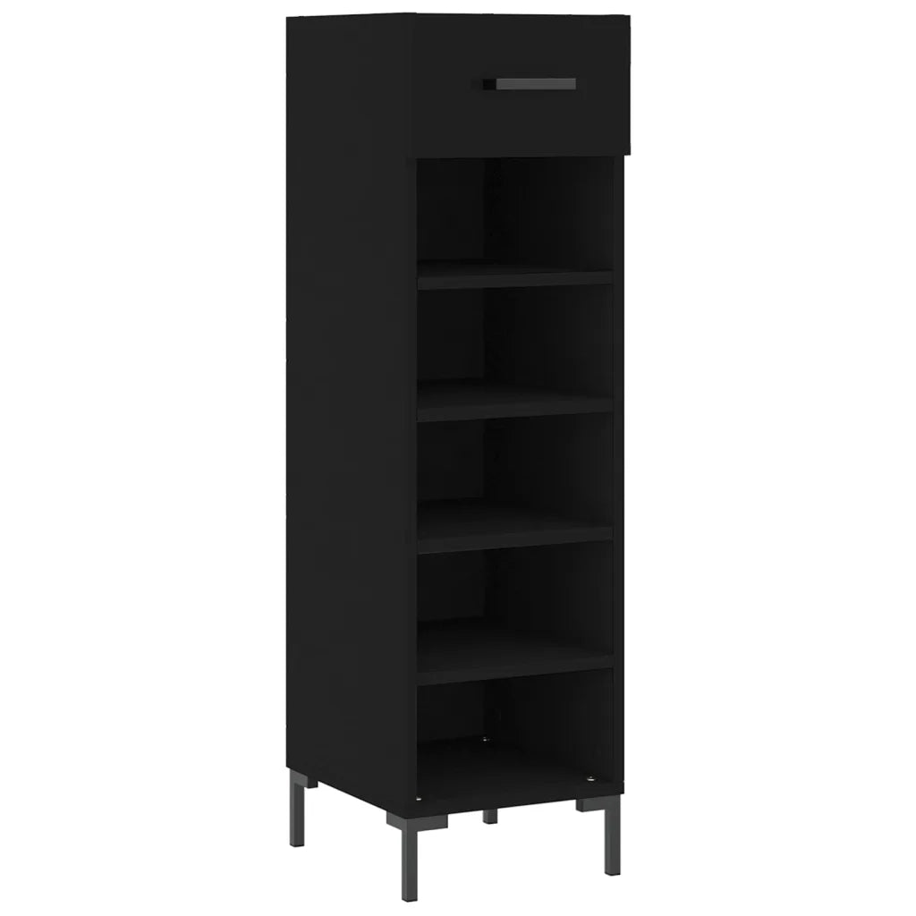 Scarpiera nera 30 x 35 x 105 cm con cassetto e gambe in ferro stile industriale in legno composito nero 02_0048737