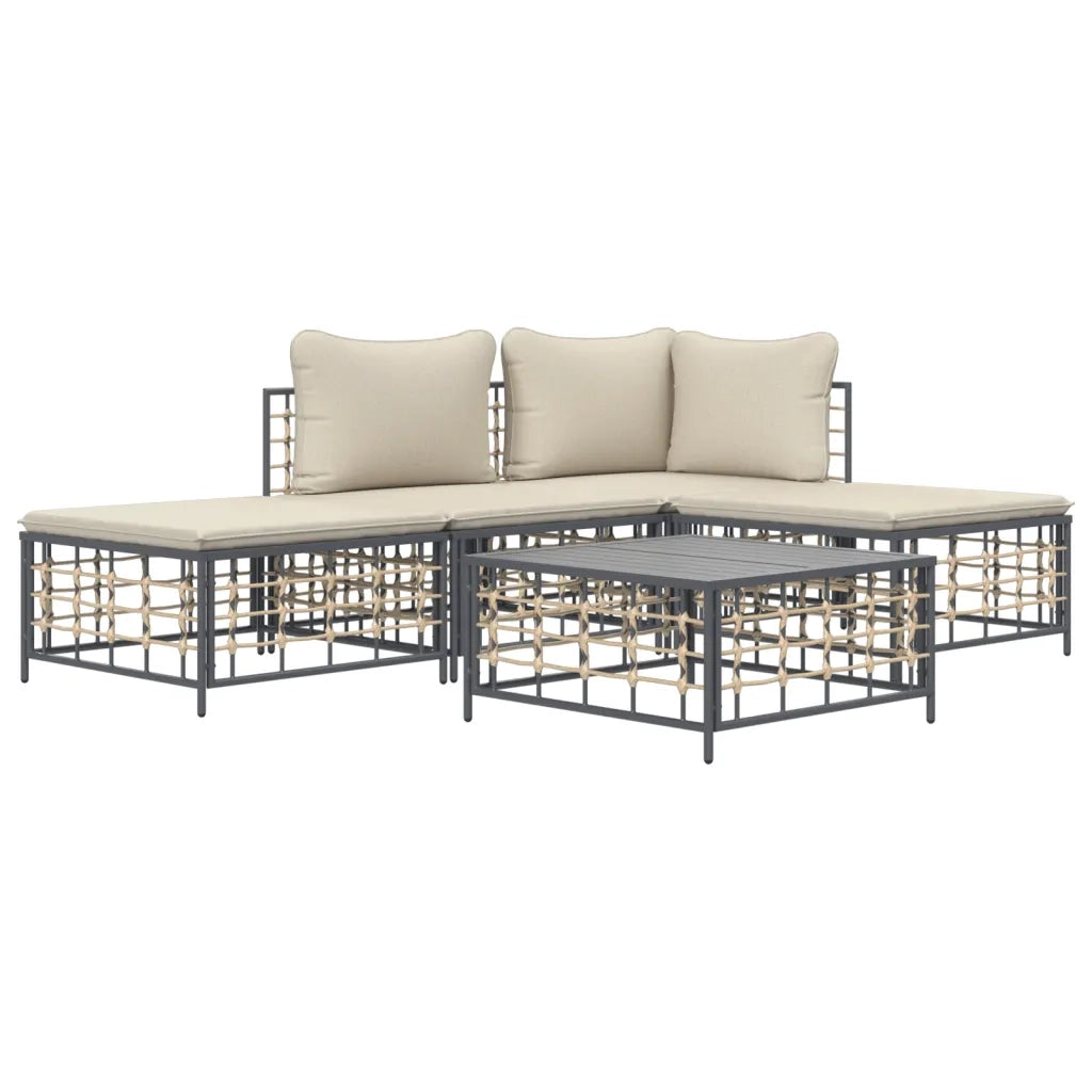 Set Divani da Giardino 5 pz con Cuscini Antracite in Polyrattancod mxl 124489