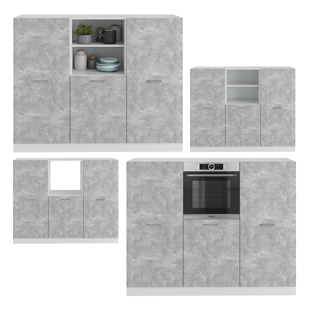 Vicco Cucine componibili piccole Cemento/Bianco 180 cm senza piano di lavoro