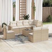 Set Divano da Giardino 9 pz con Cuscini Beige in Polyrattan 3251415