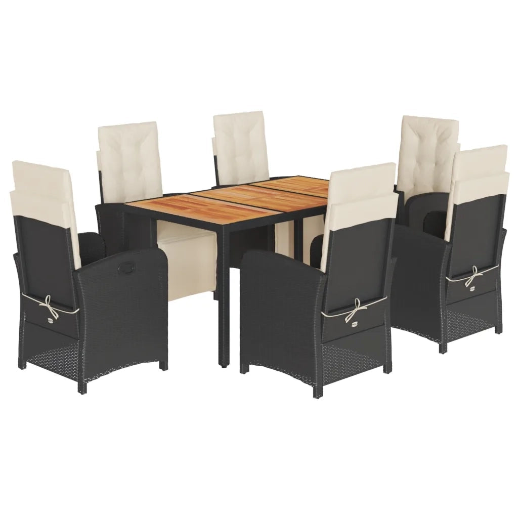 Set da Pranzo da Giardino 7 pz Nero con Cuscini in Polyrattan 3212471
