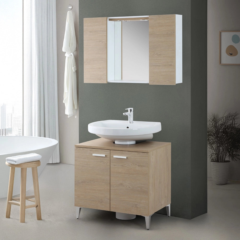 Specchio contenitore 91x61 cm rovere dolomite con pensili laterali e LED Desya