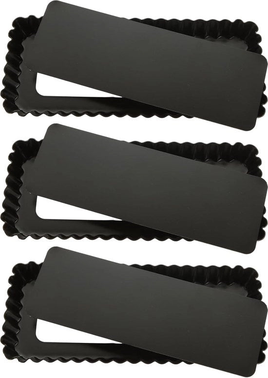 Tre pezzi di forma rettangolare per torta, 25 x 10,2 x 2,5 cm, forma per torta con coperchio e maniglia in lega di alluminio nera