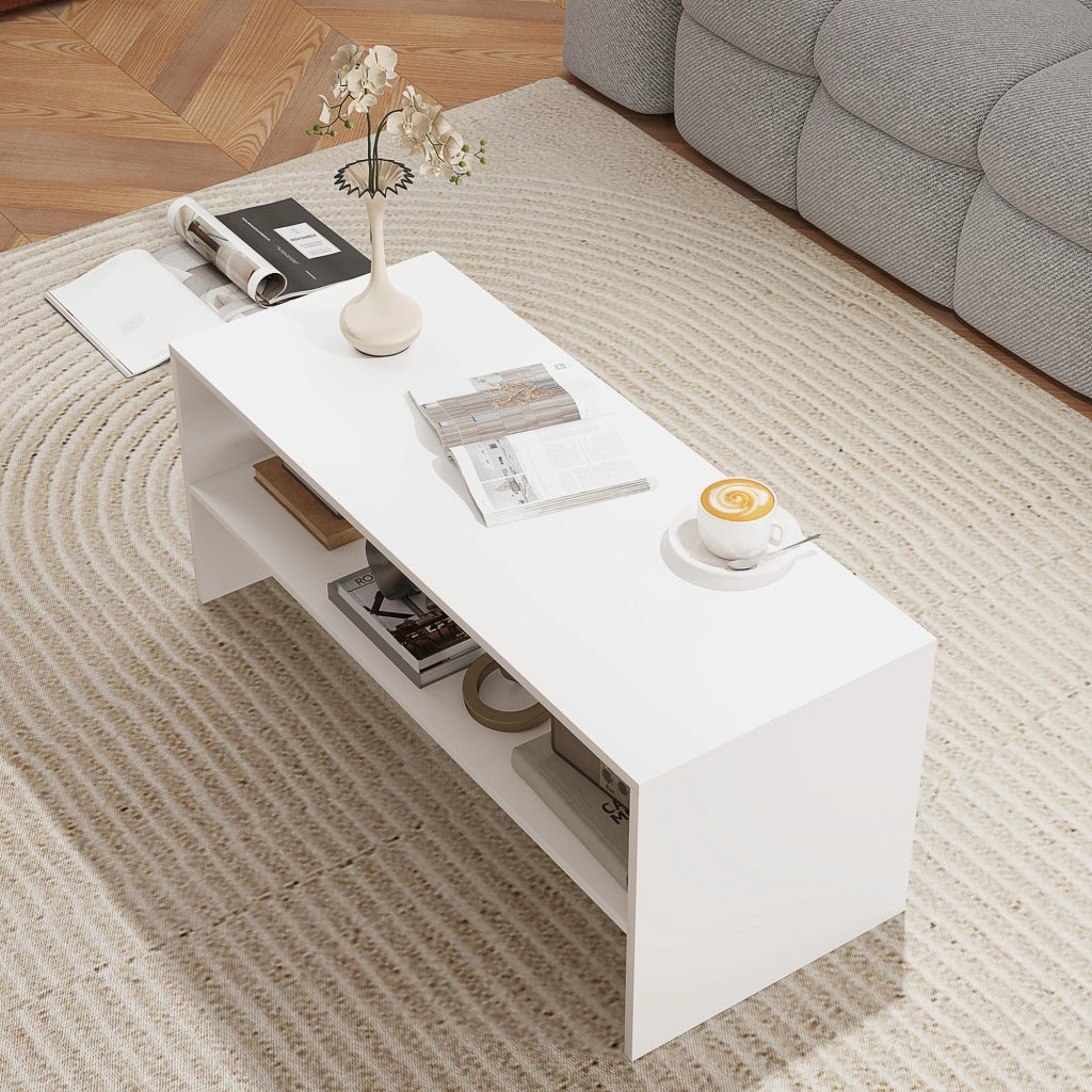 Tavolino da Caff¨¨ in Legno a 2 Livelli ¨C Minimal ¨C Bianco 100x40x41.5 cm