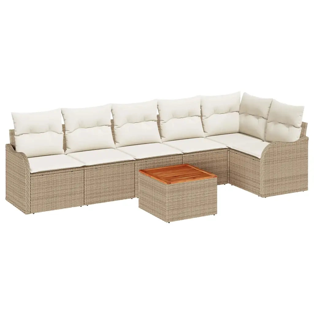 Set Divano da Giardino con cuscino 7 pcs Beige polyrattan
