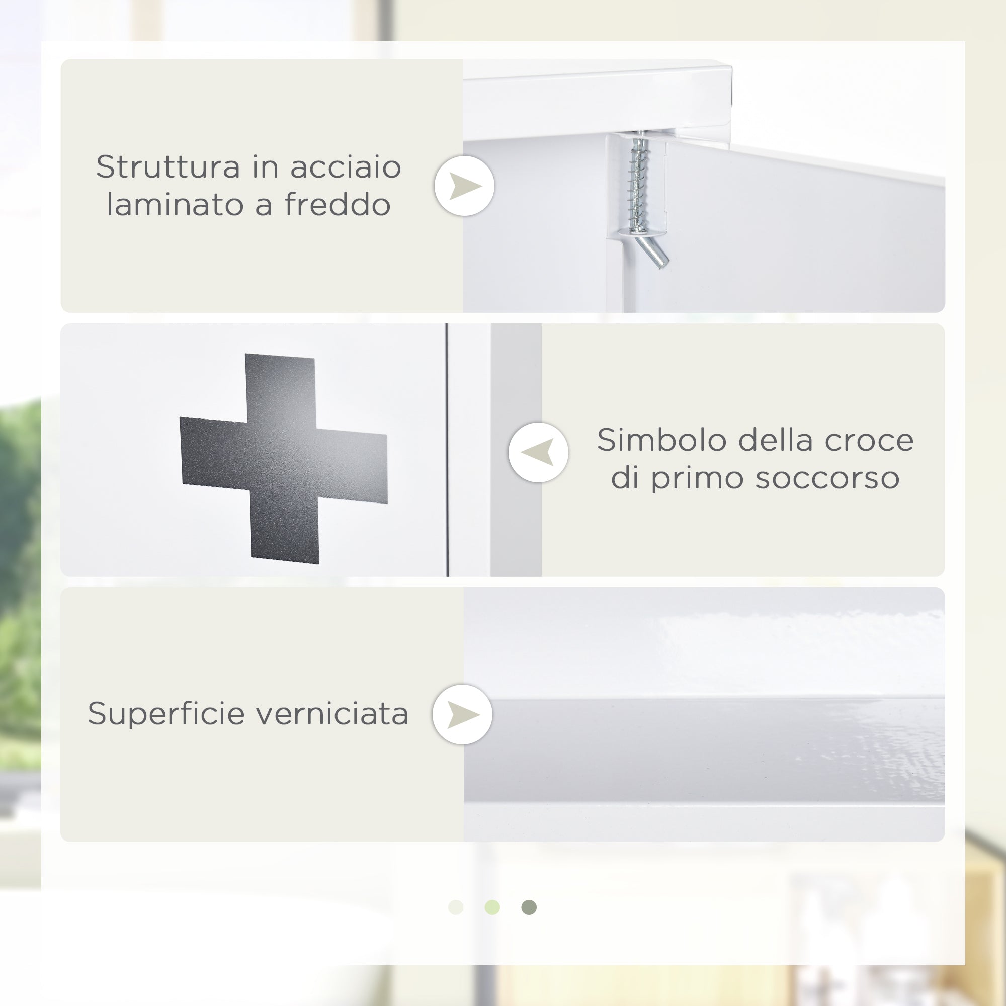Armadietto Medicinali a 3 Ripiani con Porta Magnetica 30x12x60 cm in Acciaio Bianco