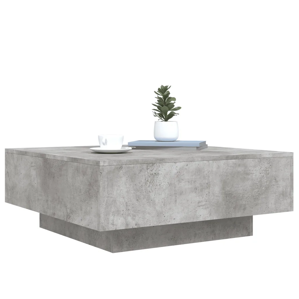 Tavolino da Soggiorno con Luci LED Grigio Cemento 80x80x31 cm 836591