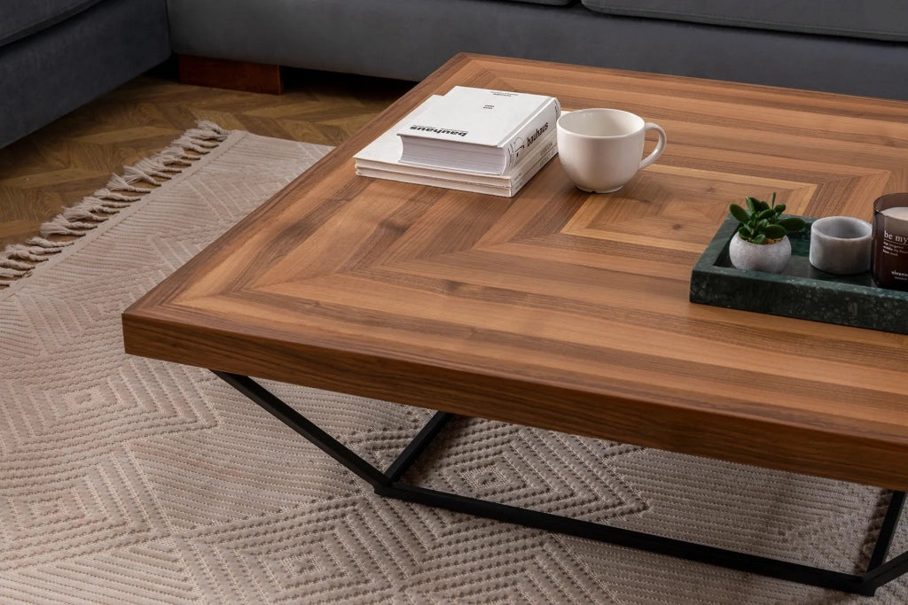 Tavolino in legno "Cora" - 100 x 100 x 32 cm - Noce