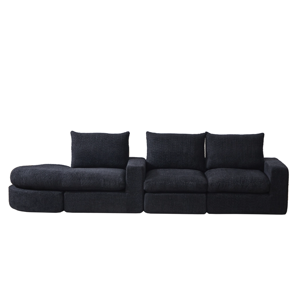 Divano modulare con chaise longue reversibile in ciniglia nero