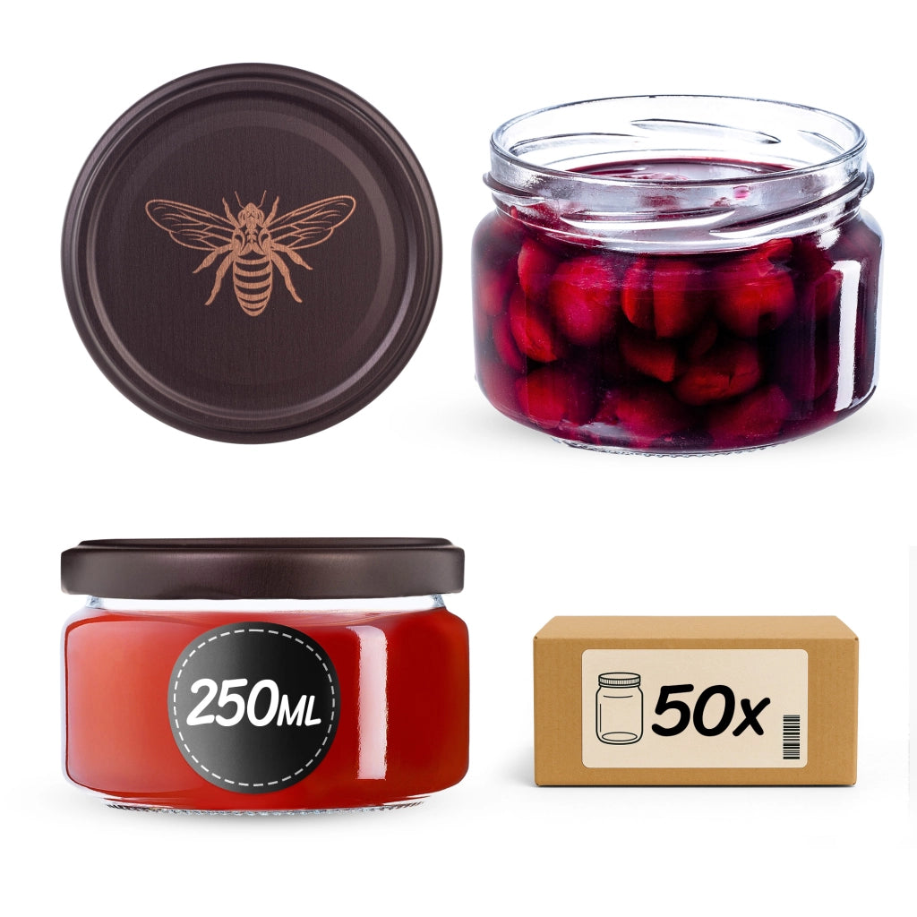 KADAX Denia Mason vasetti 250ml 50 pezzi 82mm + coperchio "Brown Bee"