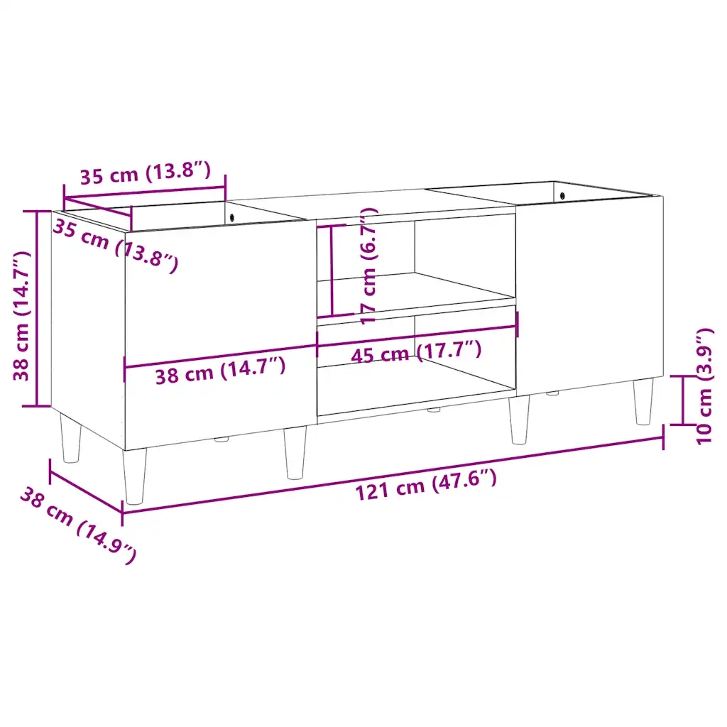 Mobile Porta Dischi Rovere Marrone 121x38x48 Legno Multistrato 831932
