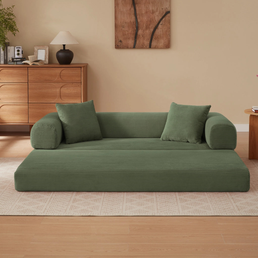 Divano letto modulare verde in velluto con imbottitura in schiuma