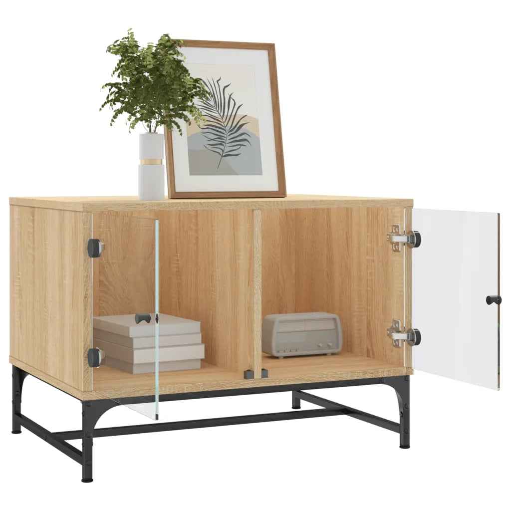 Tavolino Salotto con Ante in Vetro Rovere Sonoma 68,5x50x50 cm 836541