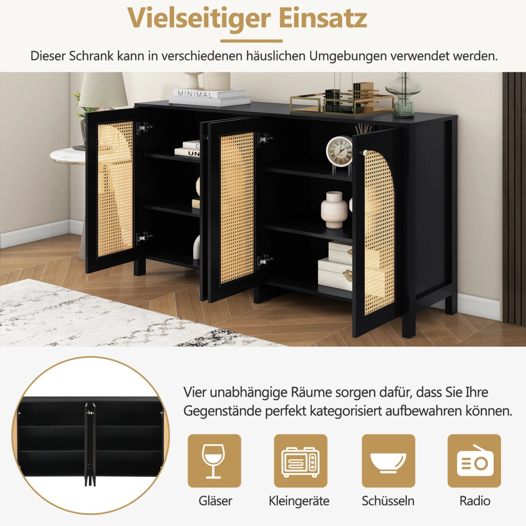 Credenza con 4 ante e ripiano regolabile; per soggiorno; in MDF; nero