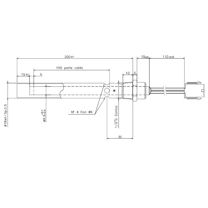 Ricambistufeapellet RESISTENZA CANDELETTA ACCENSIONE STUFA A PELLET FERROLI SUN P7 - 205mm