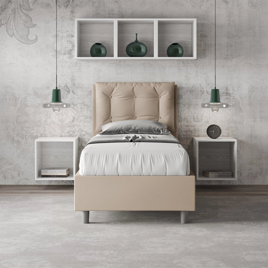 Letto Singolo 80x200 cm con Rete e Contenitore Annalisa Tortora