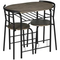 Set Bistrot da 3 Pezzi con 1 Tavolo e 2 Sedie, 80 cm x 53 cm x 74,5 cm, Nero