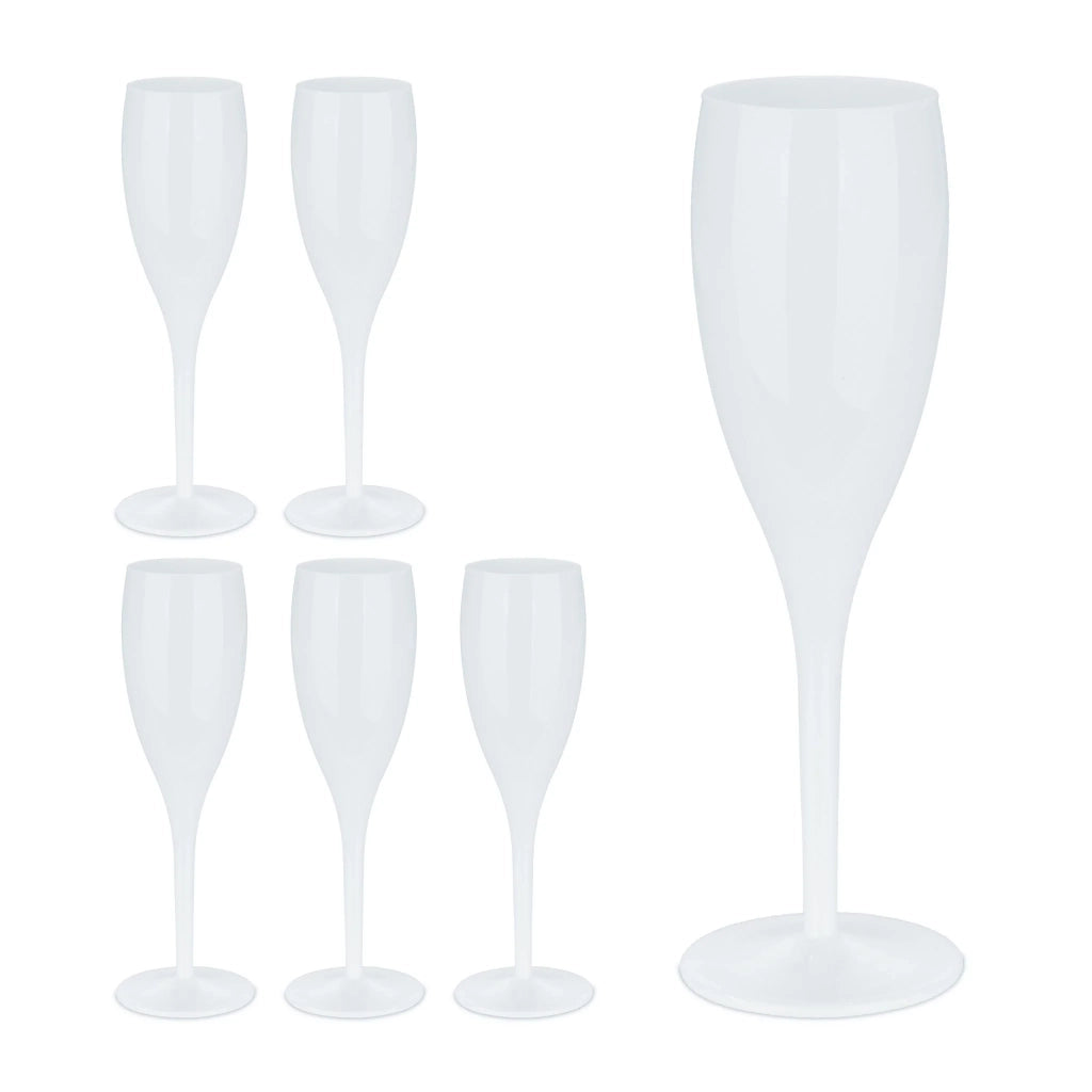 Set di 6 flute da champagne design pratico per ricevimento utilizzo riutilizzabile in plastica bianca 13_0012999