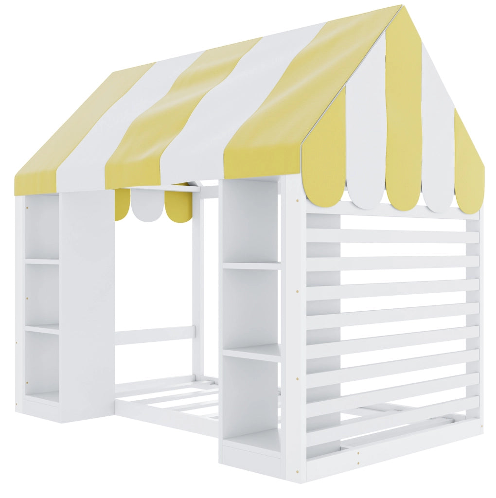 Letto per bambini 90x200 cm con baldacchino e vani portaoggetti bianco