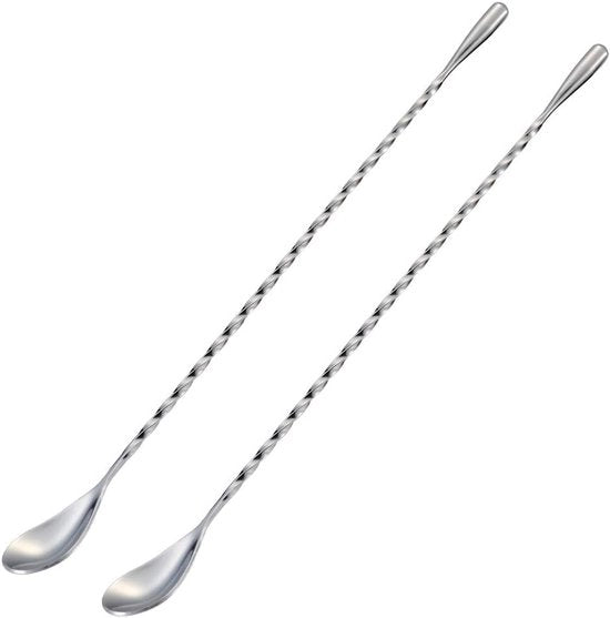 Barlepel per cocktail - roerstaaf - acciaio inossidabile - 30 cm - lunghezza - argento - 2 pezzi