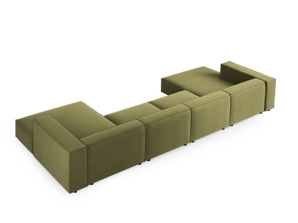 Cosmopolitan Design - Divano panoramico "Arendal" 6 posti in velluto verde chiaro 