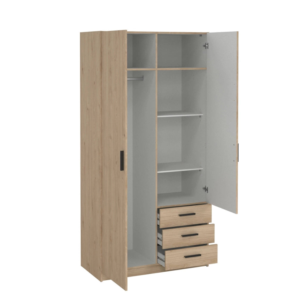 Guardaroba 2 ante Sultani, Mobile camera da letto, Cabina armadio portabiti, Armadio appendiabiti, 99x50 h200 cm, Rovere