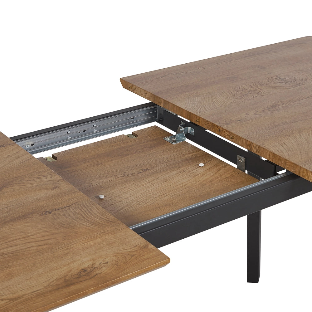 Tavolo da Pranzo Allungabile Piano in Legno Scuro e Gambe in Metallo Nero 160/200 cm