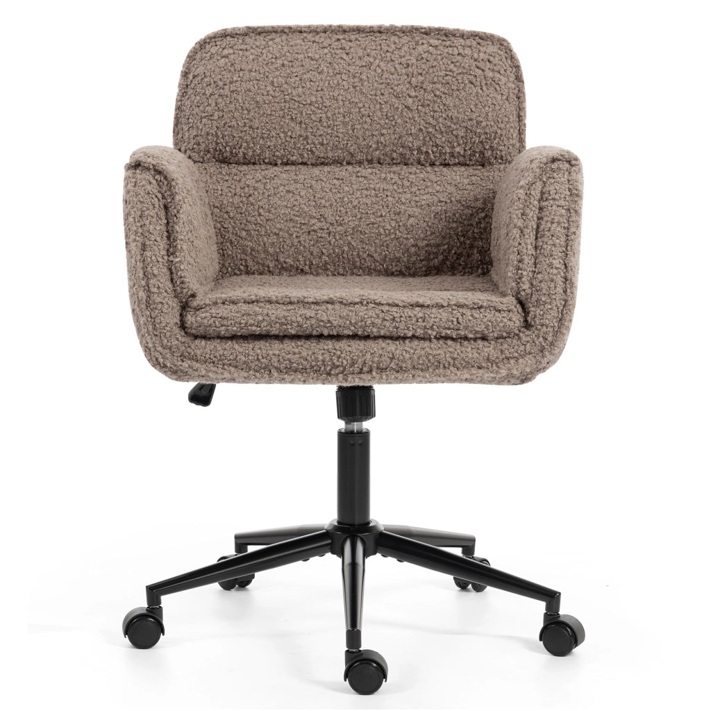 Sedia da ufficio girevole e regolabile in altezza, braccioli pieghevoli, Teddy Fleece marrone