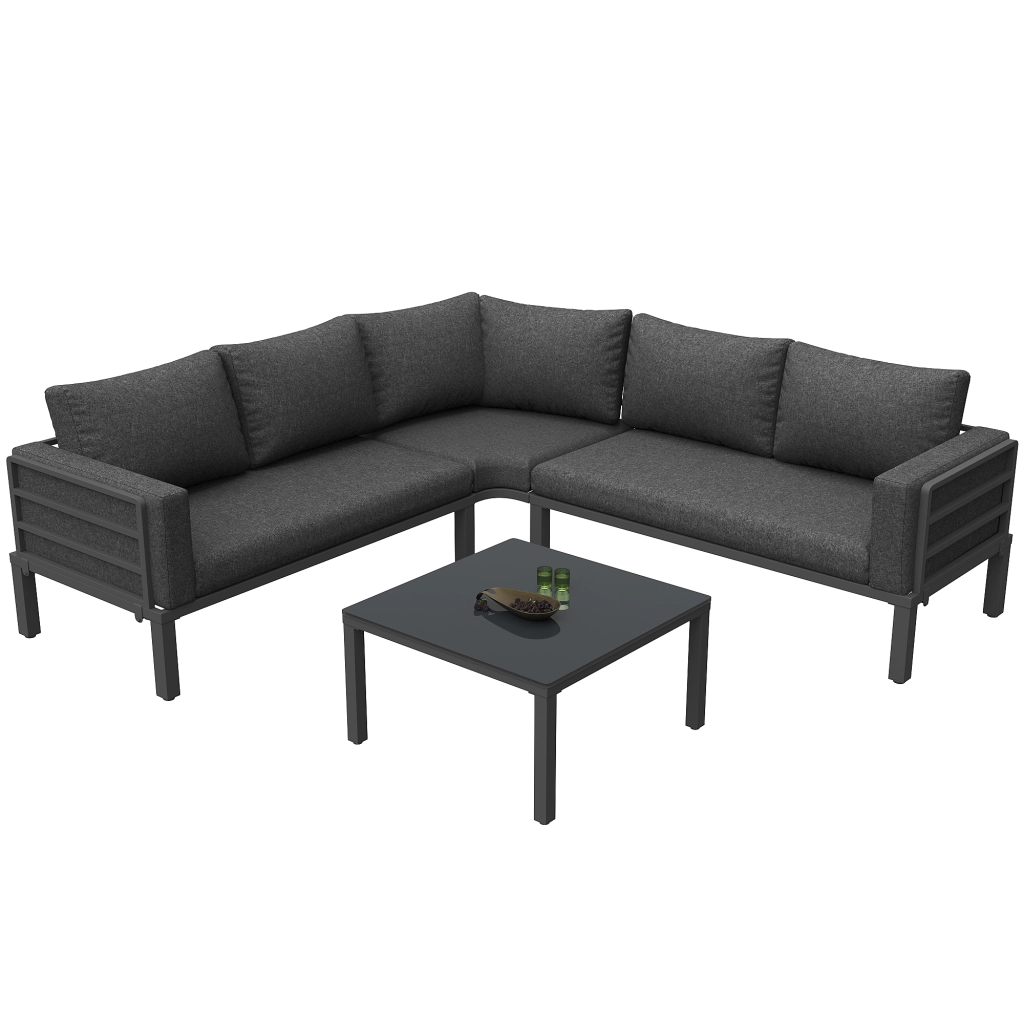 Set Mobili da Giardino con Divano, Tavolino e Cuscini ¨C MINIMAL ¨C Grigio, Vetro, Acciaio, 4-5 Posti