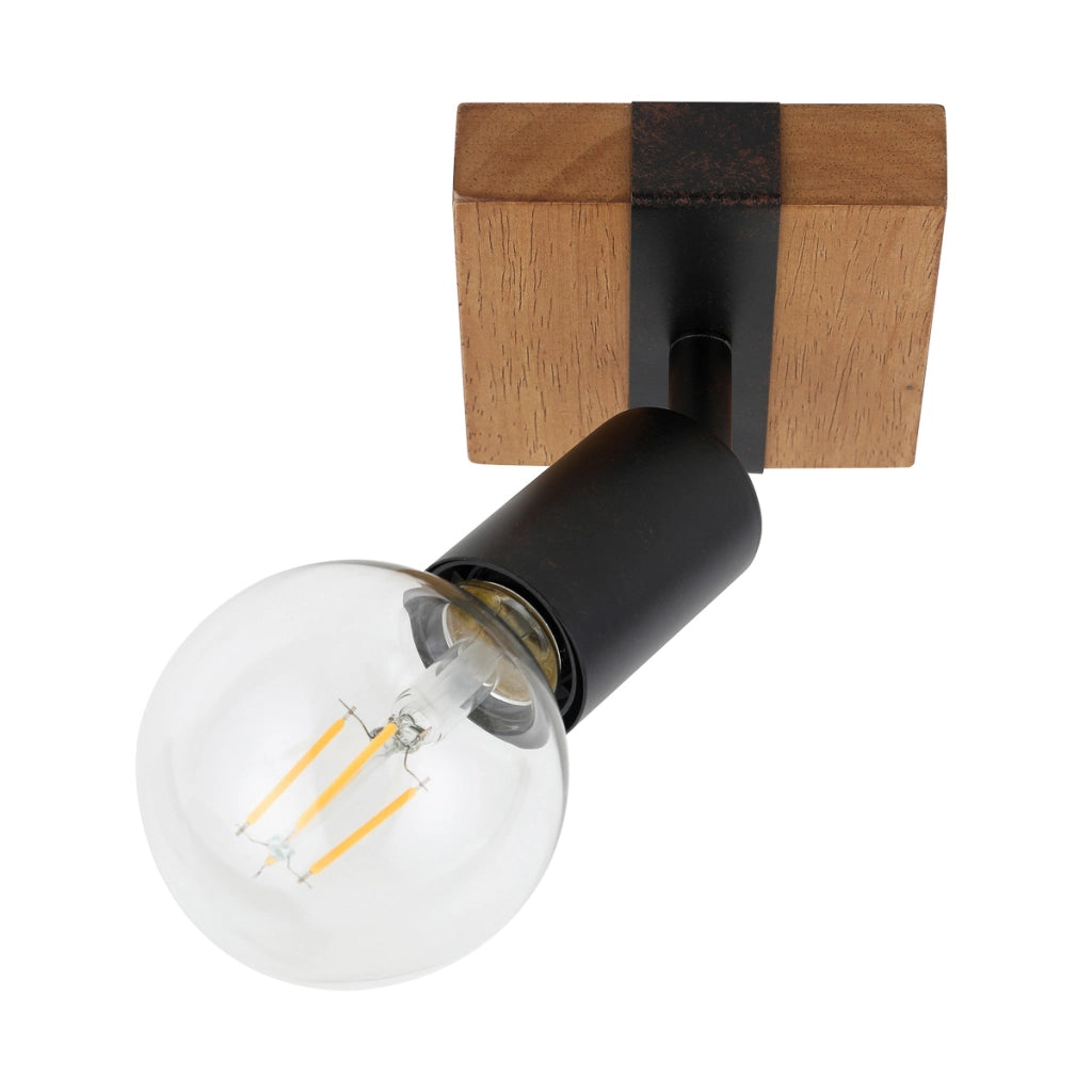 Faretto soffitto nero/legno orientabile 1 luce E27 Molini Italux