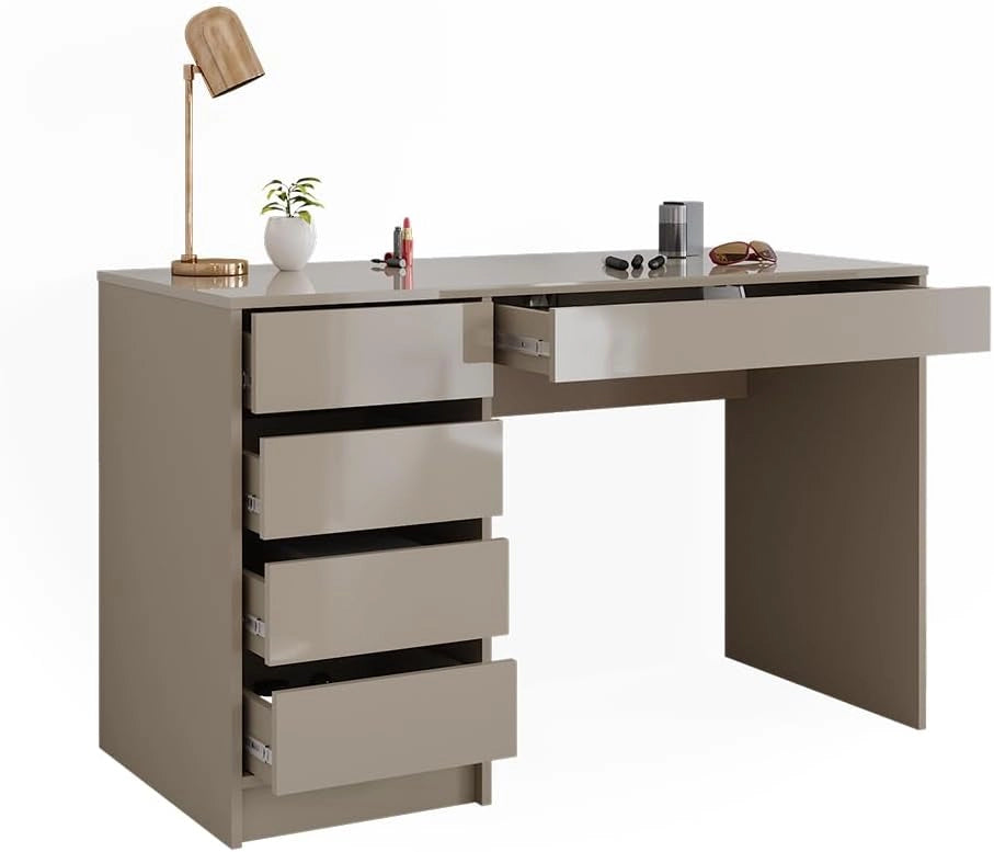 Tavolo da toeletta Sherry, Grigio lucido, 120 cm Senza specchio, 5 cassetti per diverse esigenze di conservazione