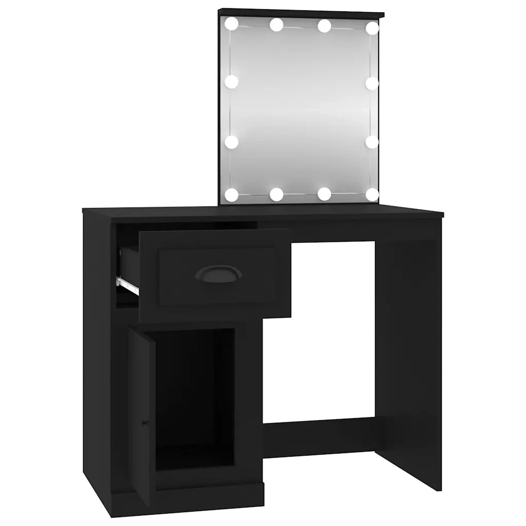 Toeletta | Tavolo da Trucco con LED Nera 90x50x132,5 cm Legno Multistrato