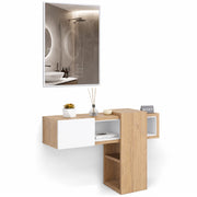 Cassettiera con Specchio Rettangolare Quercia e Bianco Mobile da Ingresso