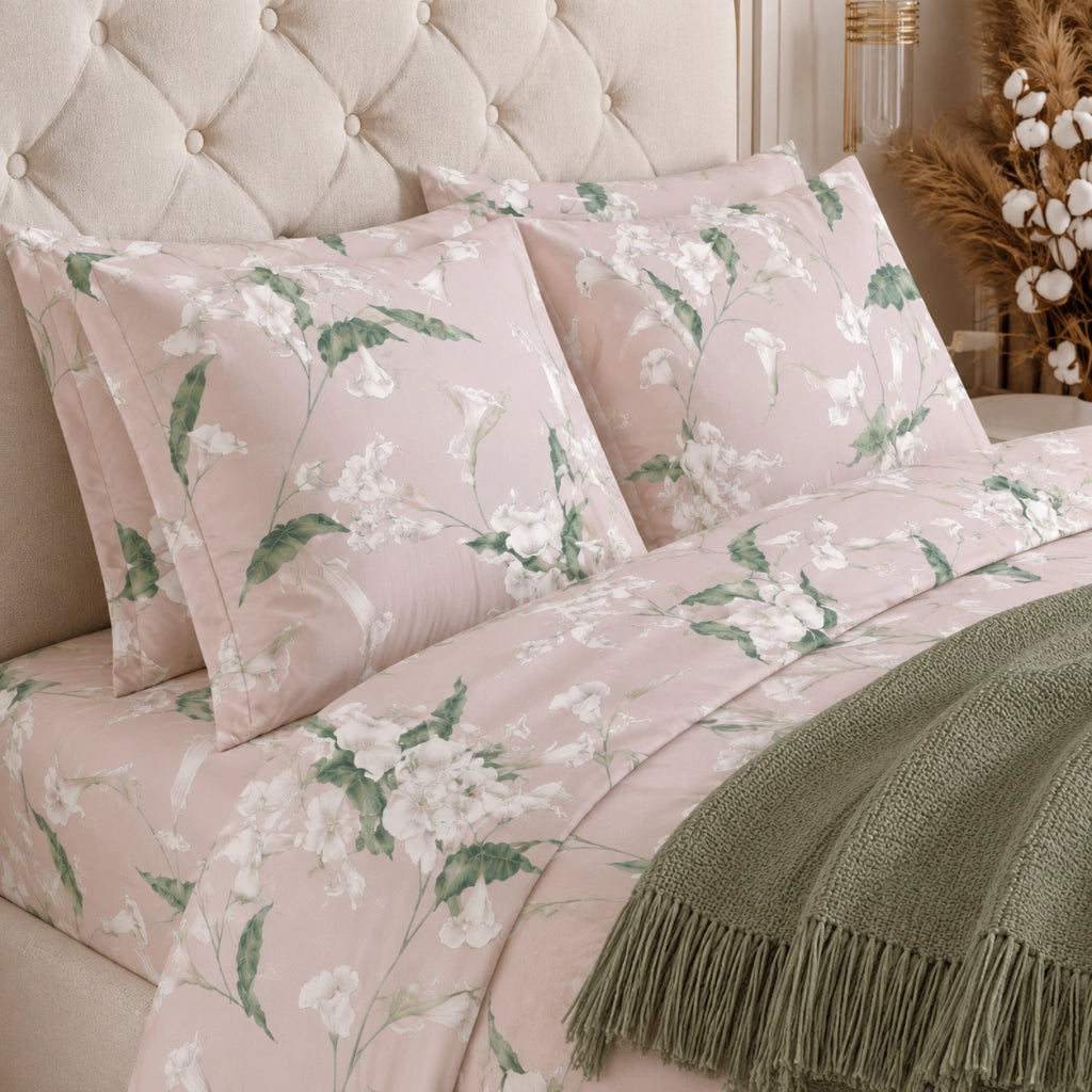 Rovanone, set Completo Letto Matrimoniale in Cotone, Rosa