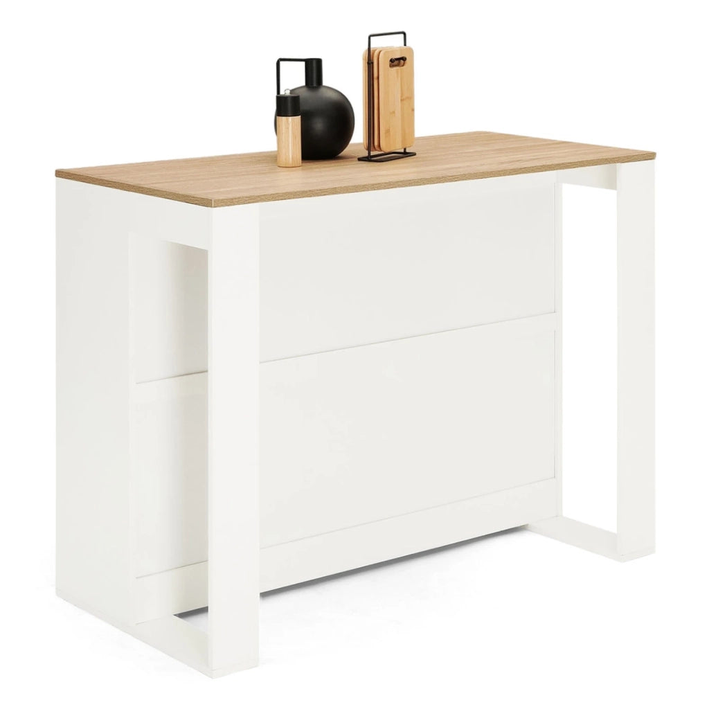 IDMarket - Tavolo bar ad isola JUNO in legno bianco con piano in faggio