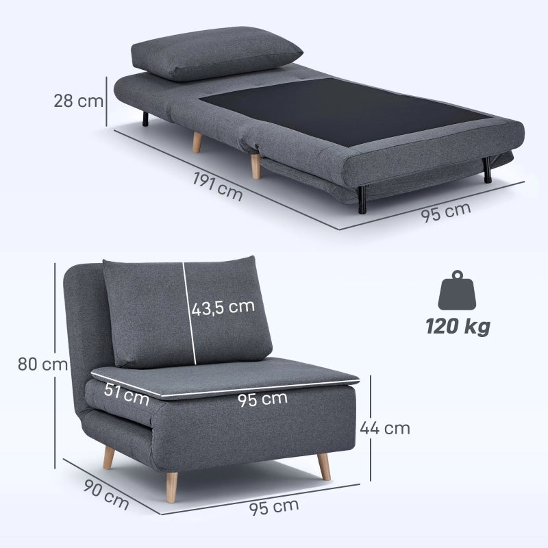 POLTRONA LETTO 3 IN 1 95 cm Grigia in Poliestere con schienale reclinabile