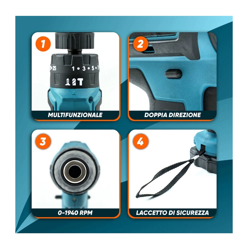 Trade Shop - Kit Da 100 Pezzi Completo Di Attrezzi Con Trapano Avvitatore A Batteria Valigietta -