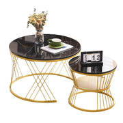 Tavolini da salotto 70x70x47 cm e 45x45x40 cm; set impilabile effetto marmo; MDF nero