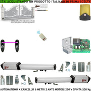 Automatismo Cancello 6 Metri 2 Ante da 3,0 MT Kit Base Automazione 2 Motori Elettromeccanici 230V Spinta 2 Q.li Staffe 2 Chiavi Sblocco Centrale Comando Radiocomando Faro Fotocellule Cartello Monitore