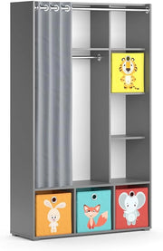 Guardaroba per bambini Luigi, Grigio, 105.8 x 178.1 cm Con scatole pieghevoli (colorate), combinabile con altri mobili della serie Luigi