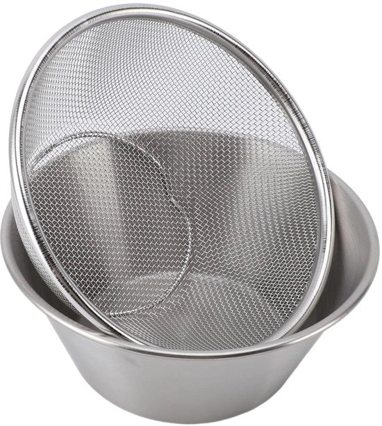 Set di filtrazione per cucina con contenitore per miscelazione - Set di filtrazione in acciaio inossidabile - Set di filtrazione ad alta densità - Facile da trasportare e leggero - Filtrazione efficace - Design compatto - Contenitore per miscelazione