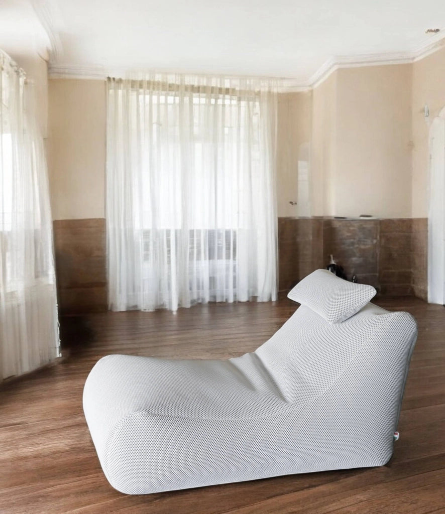 Pouf ??hck, Poltrona multiuso, Poltroncina sacco, Pouf poggiapiedi, Made in Italy, 70x120 h65 cm, Bianco
