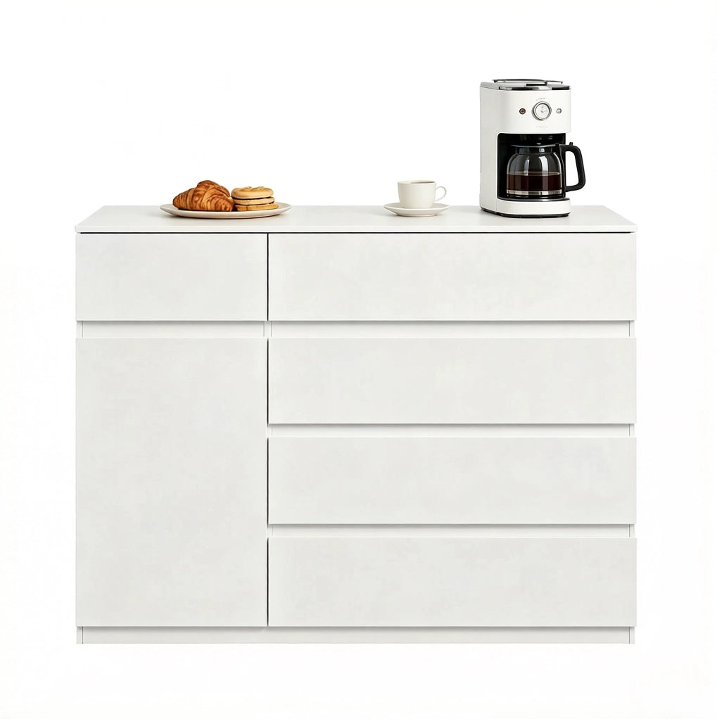 Mobile contenitore bianco con 5 cassetti e armadietto; 100 x 40 x 80 cm