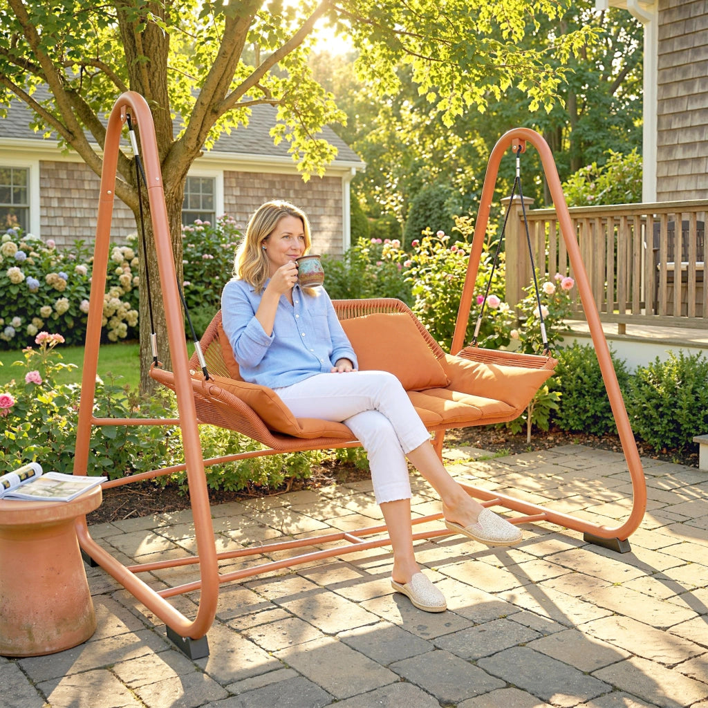 Altalena Hollywood altalena da giardino con cuscini telaio per giardino balcone 174 x 120 x 162 cm metallo terracotta