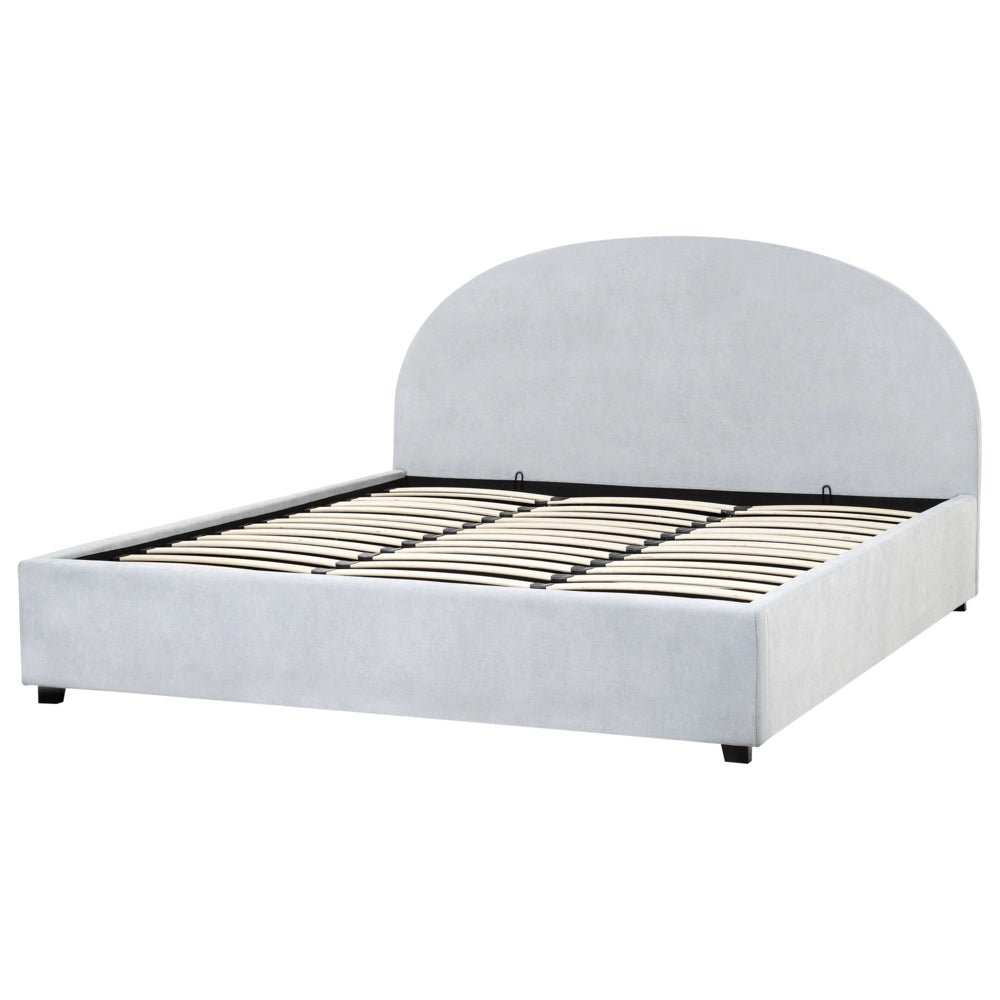 Letto contenitore matrimoniale di ciniglia imbottito tessuto azzurro retrò minimalista 180 x 200