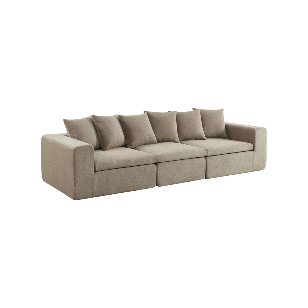 Divano modulare in tessuto ciniglia, 3 posti, beige scuro